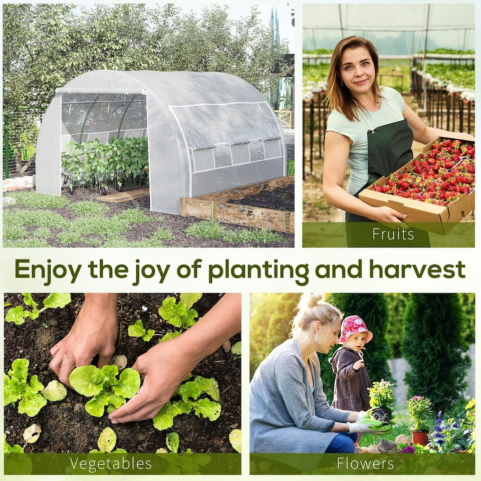 image 1 of Outsunny 3 x 3 x 2 m Polytunnel Greenhouse Pollytunnel Tent w/ Steel Frame White