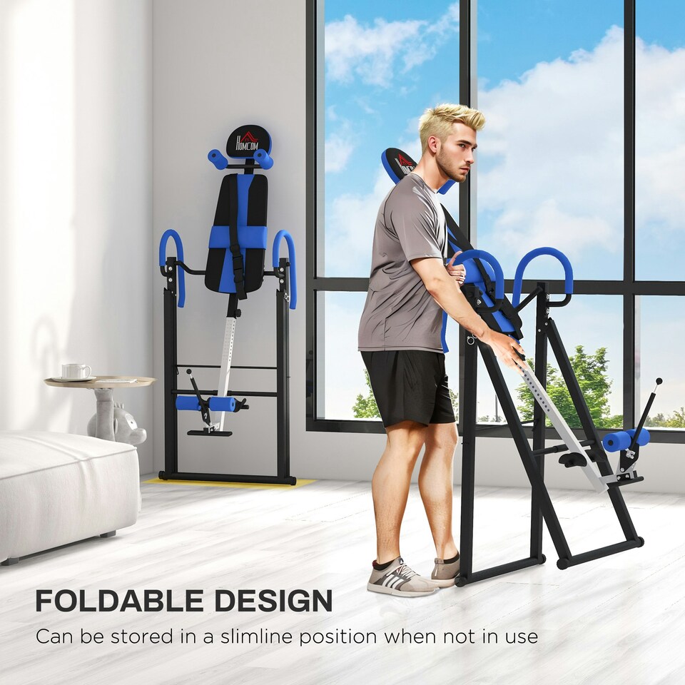 image 1 of HOMCOM Adjustable Gravity Inversion Table with Safety Belt, Blue