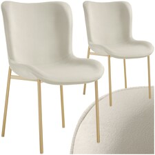 Dining Chair Tessa - ergonomic high backrest, slim steel legs, soft fabric - Set of 2 Cream | Velvet Look Beige/Gold