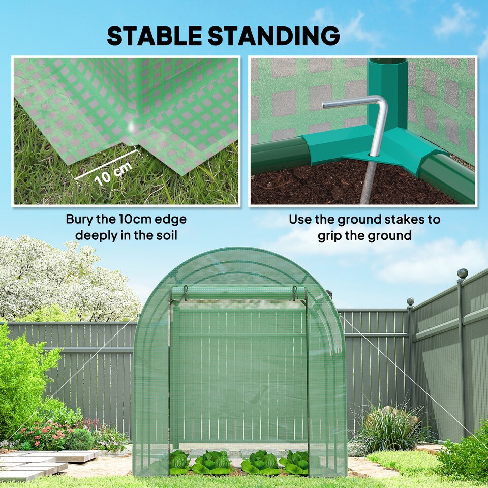 image 1 of Outsunny Walk in Polytunnel Greenhouse with Roll-up Window and Door, Green