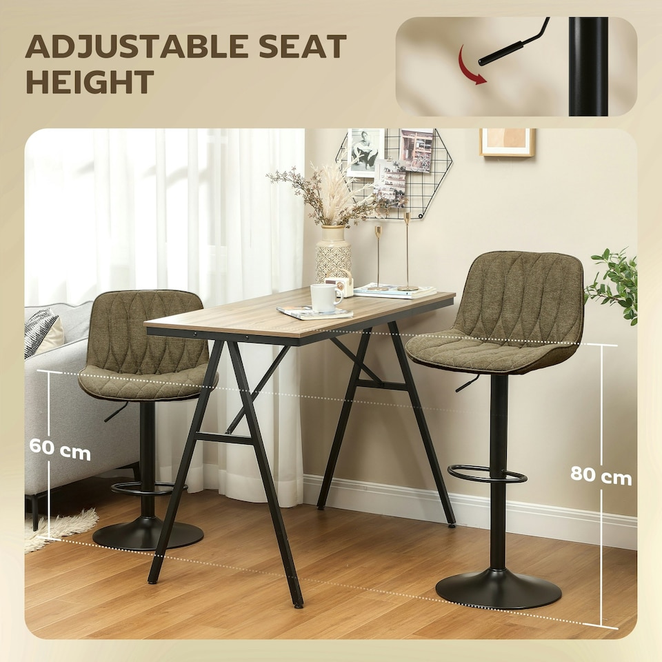 image 1 of HOMCOM Bar Stools Set of 2, Modern Armless Bar Chairs Brown