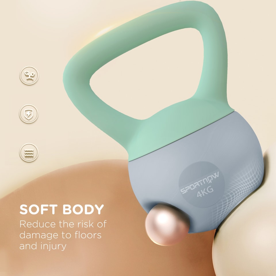 image 1 of (4KG, Grey and Green) SPORTNOW Soft Kettlebell Lifting with Non-Slip Handle