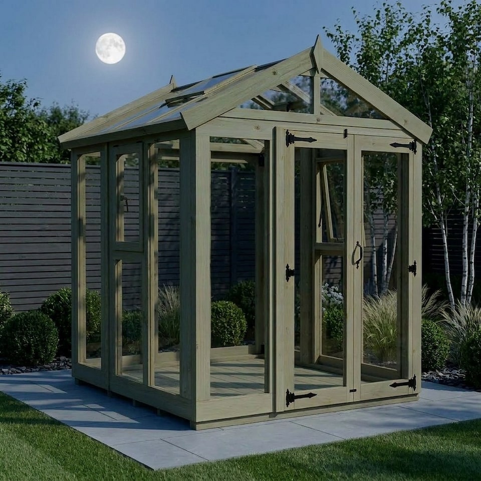 image 1 of 6ft x 6ft Apex Toughened Glass Greenhouse - Pressure Treated Timber - L183 x W183 x H210 cm - Natural