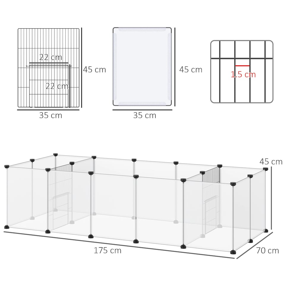 image 1 of PawHut Pet Playpen, 18 Panels DIY Small Animal Cage, for Guinea Pigs, Hegehogs
