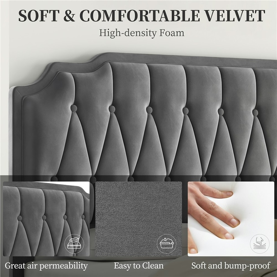 image 1 of Yaheetech 5ft King Upholstered Bed Frame with Button-Tufted Headboard Dark Grey