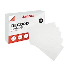 Pack of 100 White Plain 8x5inch Record Cards - Blank Study Index Cards for Notes, Revision