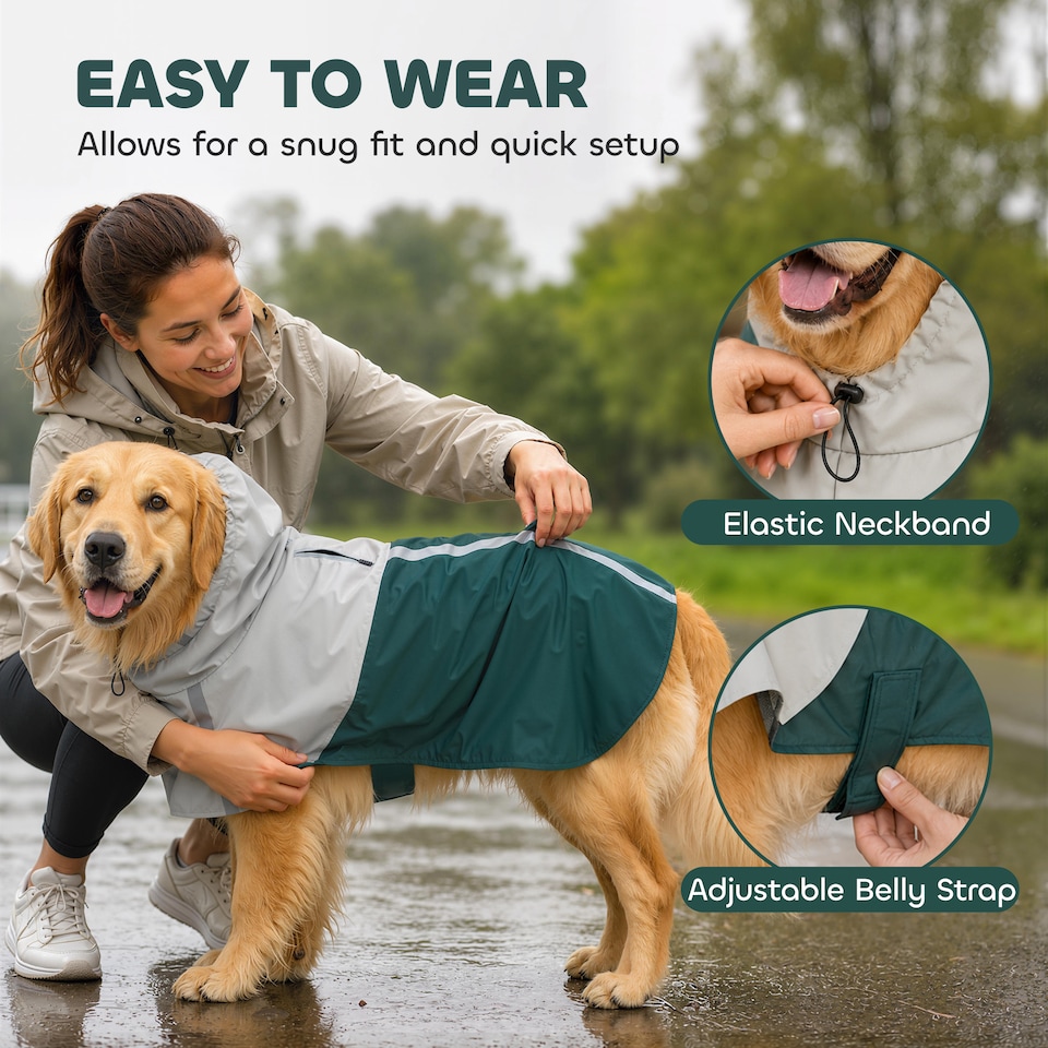image 1 of PawHut Dog Raincoat with Hood, Dog Rain Jacket, for Large Dogs, L