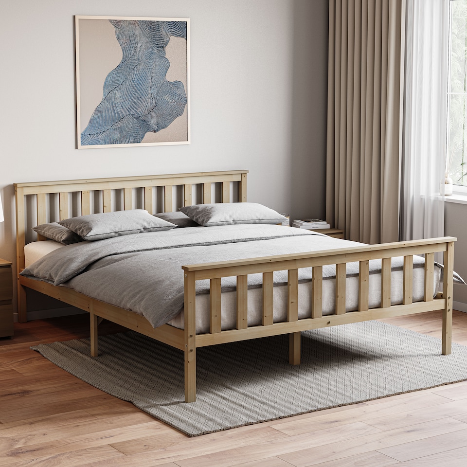 image 1 of Vida Designs Milan 5ft King Size Bed Wood Frame, High Foot End, Pine, 150 x 200cm