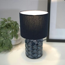 ValueLights Priyah Set of 2 - Navy Blue Textured Scallop Effect Ceramic Table Lamp with Drum Shade