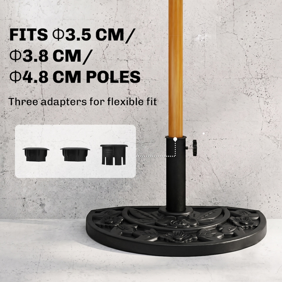 image 1 of Outsunny 9kg Half Round Parasol Base Heavy Duty Weighted Umbrella Holder Stand | Black | Black