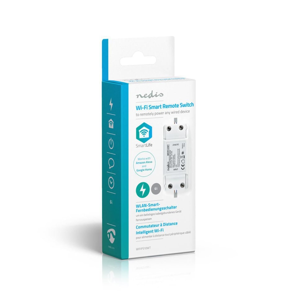 image 1 of Nedis SmartLife Wi-Fi Rewireable In-Line Mains Smart Switch, 10A, Ideal for Automation/Breaker/Remote Control via App