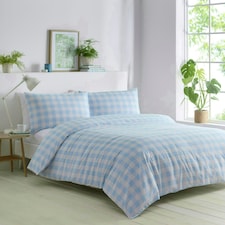 Portfolio Home Gingham Check Bedding Duvet Cover Set With Pillow Cases Blue | Double