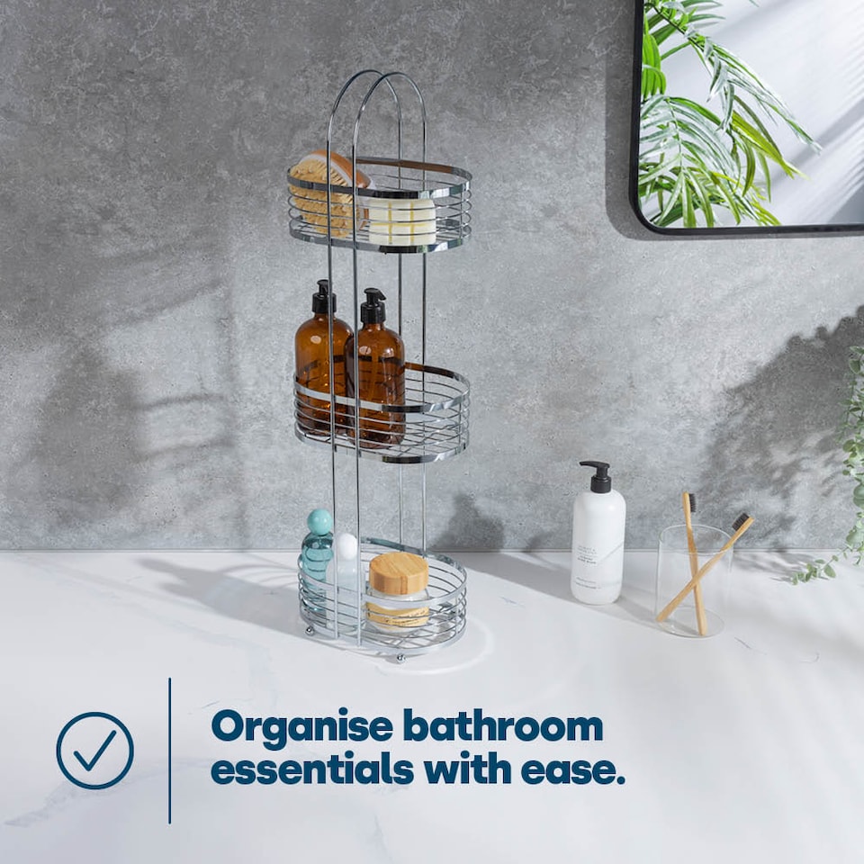 image 1 of 3 Tier Floor Standing Oval Chrome Bathroom Caddy