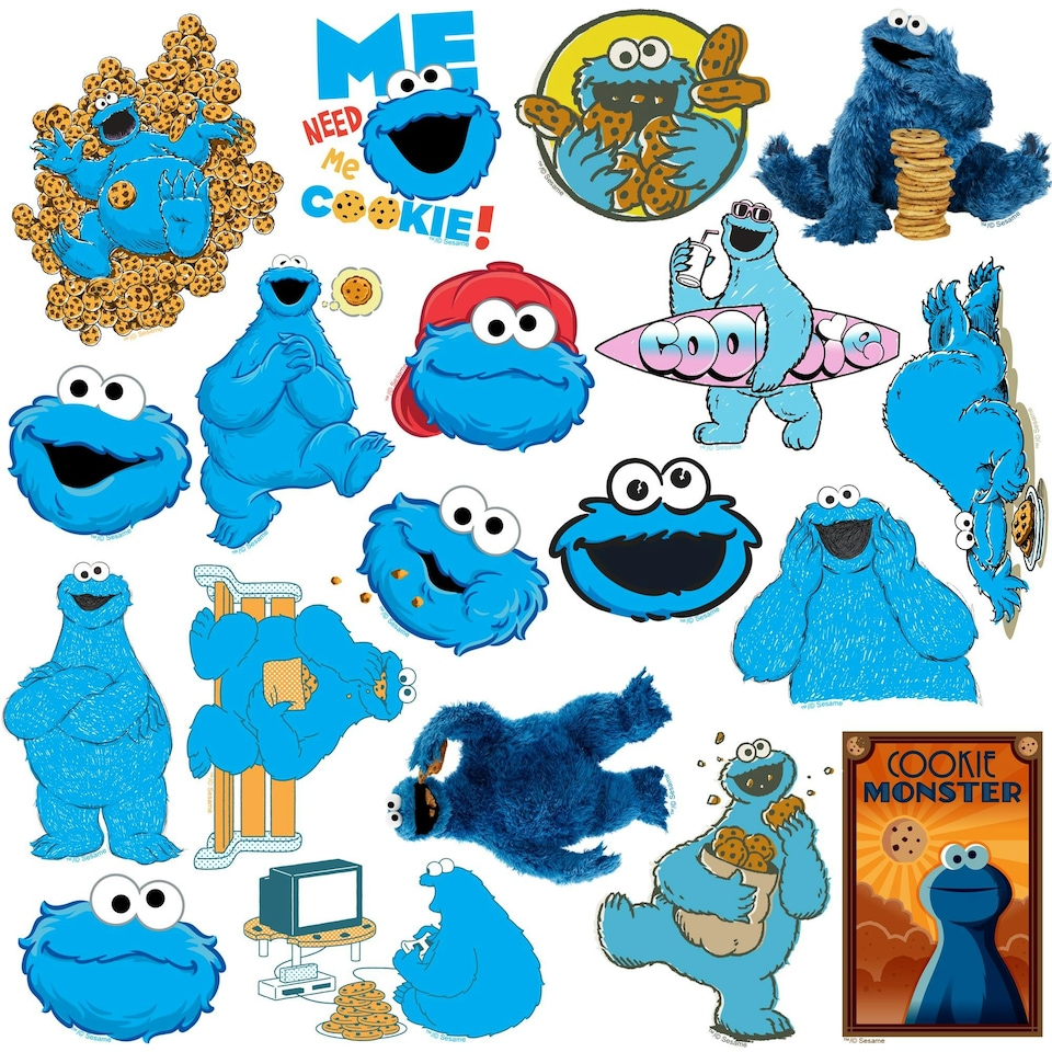 image 1 of Sesame Street Deluxe Cookie Monster Stickers (Pack of 50) - Multicoloured - One Size