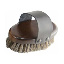 HySHINE Deluxe Horse Hair Wooden Body Brush - Dark Brown - S