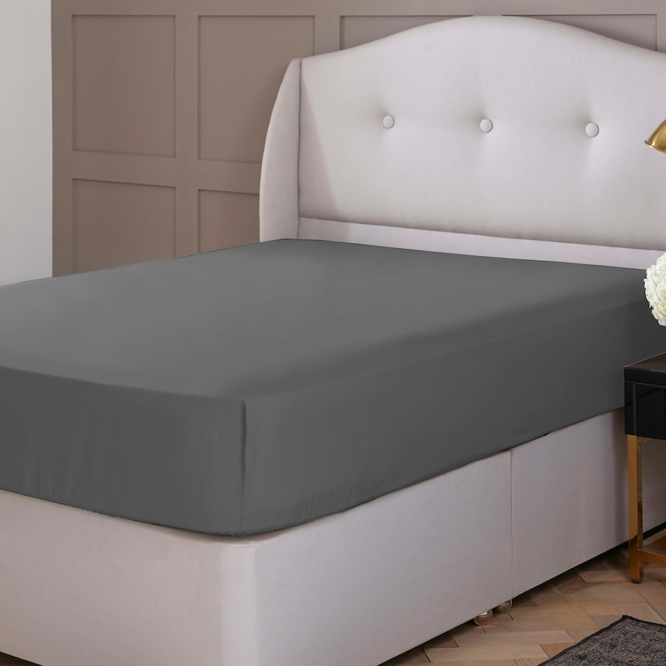 image 1 of Silentnight Pure Cotton Fitted Sheet, Extra Deep, 40 cm, Charcoal Grey, Double