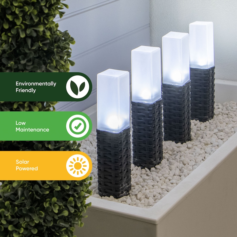 image 1 of Rattan Style Solar LED Garden Stake Lights 4 Pac