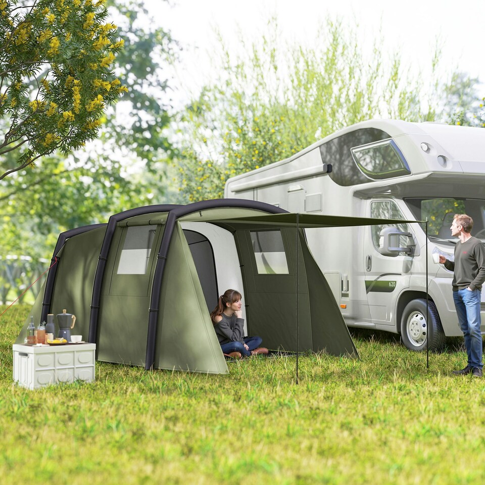 image 1 of Outsunny Inflatable 3-4 Man Tunnel Tent w/ Air Pump, Living Area 
