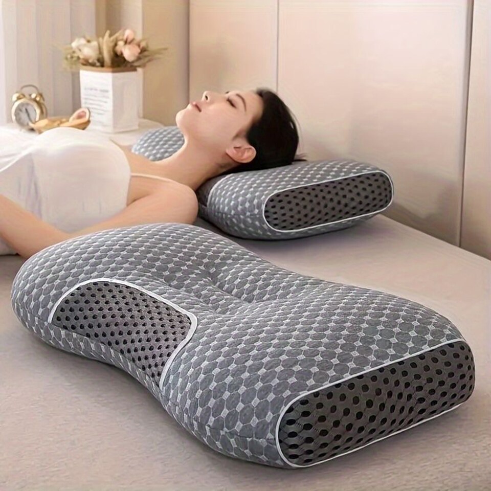 image 1 of Living and Home Knitted Sleep Support Pillow, Breathable Design- Grey,2Pcs | Grey