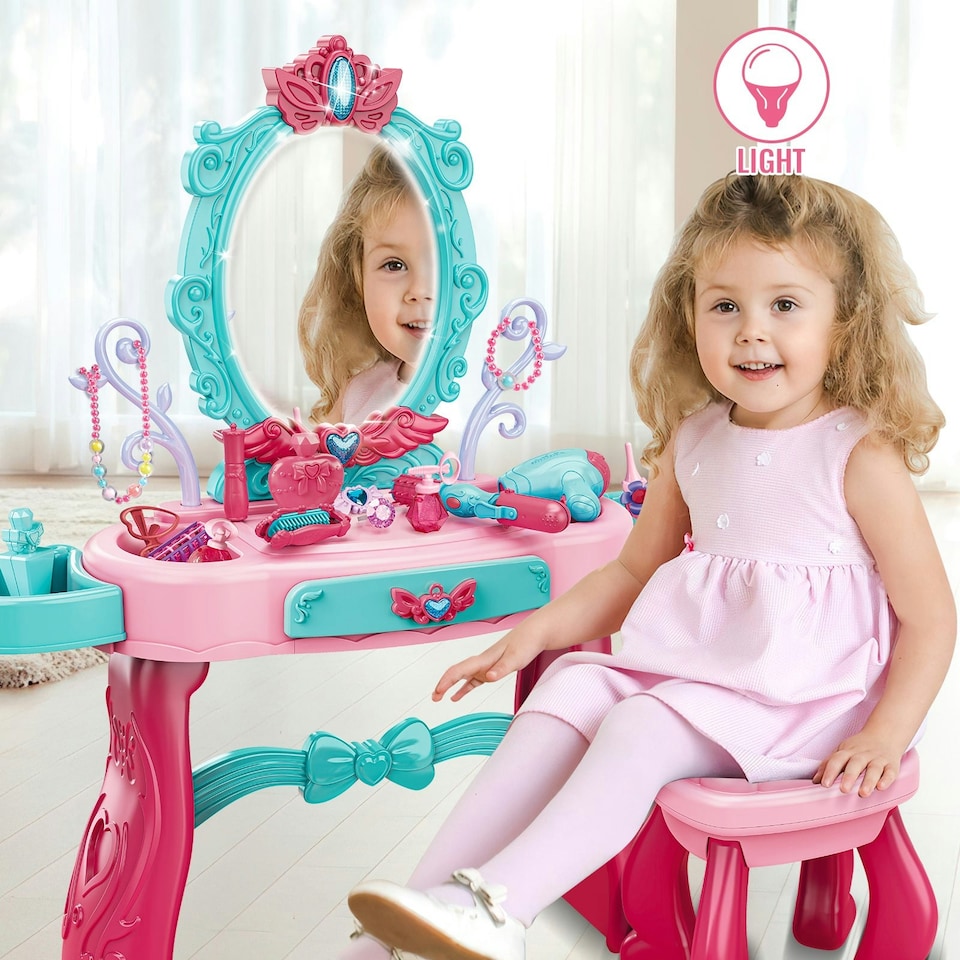 image 1 of Role Play Girls Dressing Vanity Table Set Makeup Set with Light and Sound