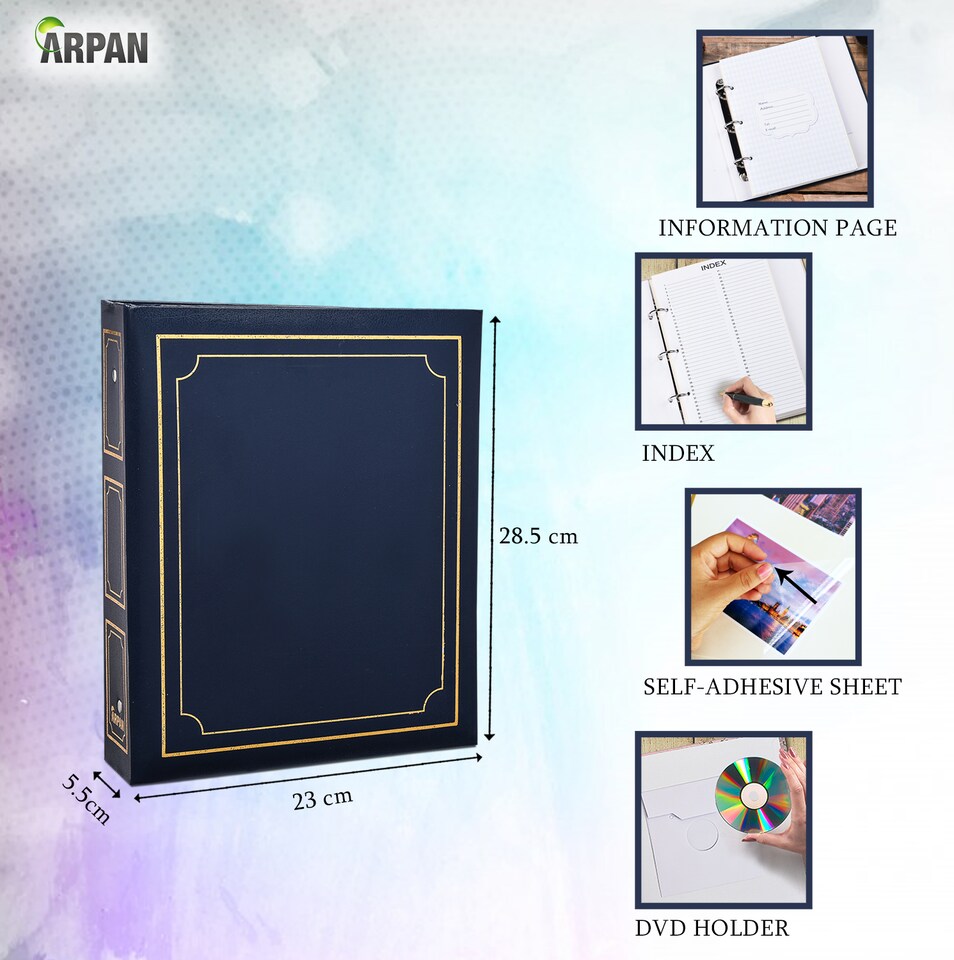 image 1 of Large Self Adhesive Ring Binder Photo Album – 40 Sheets / 80 Sides – Traditional Sticky Page Memory Scrapbook Album
