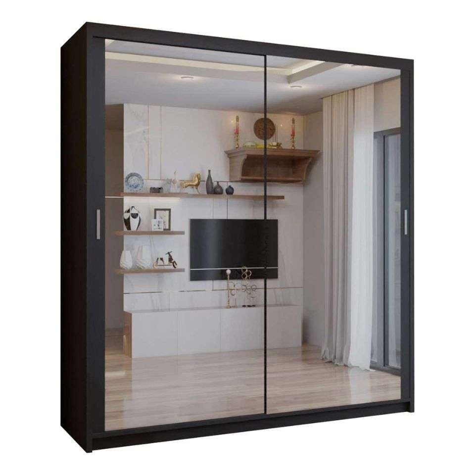 image 1 of Sliding wardrobes 4U Modern Full Mirror Sliding Door Wardrobe Multi Size (90-203cm) & Color Options | Black | Black 203cm