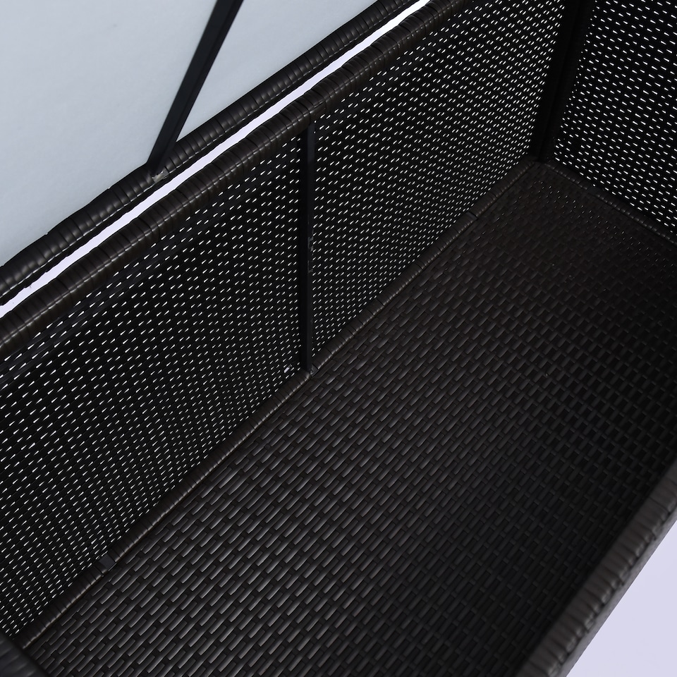 image 1 of Outsunny 284 L Rattan Garden Storage Box, Outdoor Garden Storage Box with Gas Lift and Lockable Lid, Outdoor Wicker Rattan Chest Container for Garden Tools, 118 x 54 x 59 cm, Dark Brown