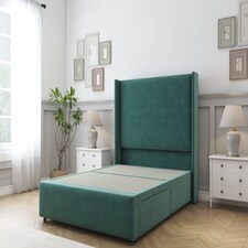 Sloomy Stratford Emerald Plush Divan Bed Base No Drawers With 54 Inch Wingback Headboard & 12 Inch Matching Footboard | Green | Emerald | Single | 1