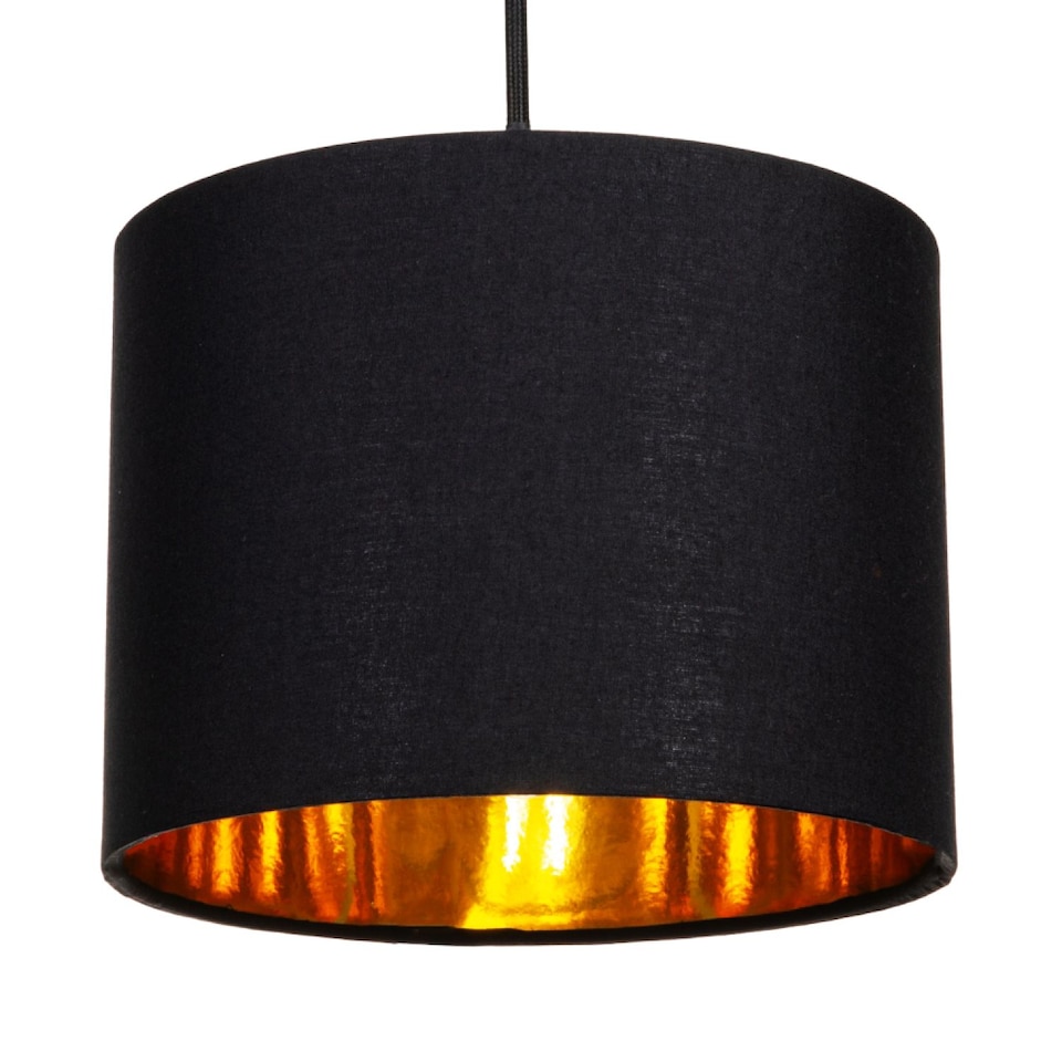 image 1 of Modern Black Cotton Fabric Small 8" Drum Lamp Shade with Shiny Golden Inner | Black | Black | 1