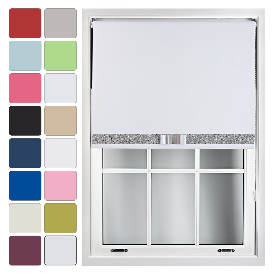 image 1 of FURNISHED Blackout Roller Blind with Silver Glitter Trim and Green Bow Cut to Size | White | White 2 | (W) 240cm x (L) 165cm