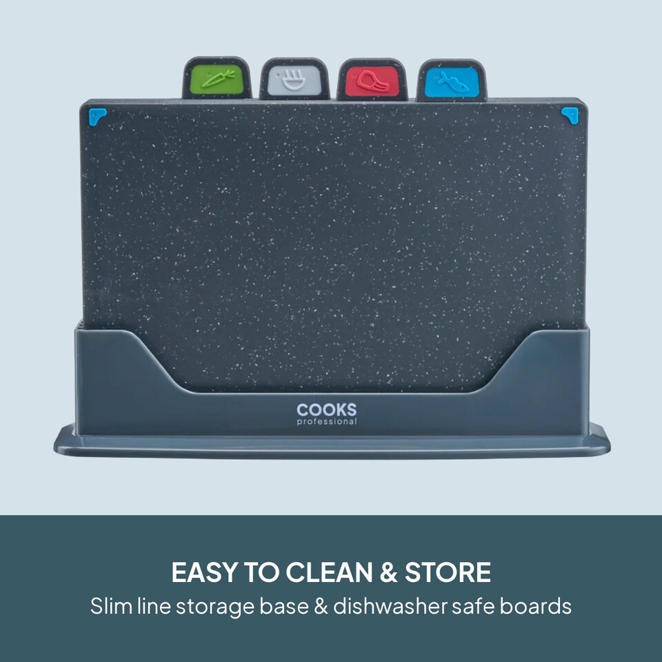 image 1 of Cooks Professional Set of 4 Index Chopping Boards with Stand & Coloured Tabs