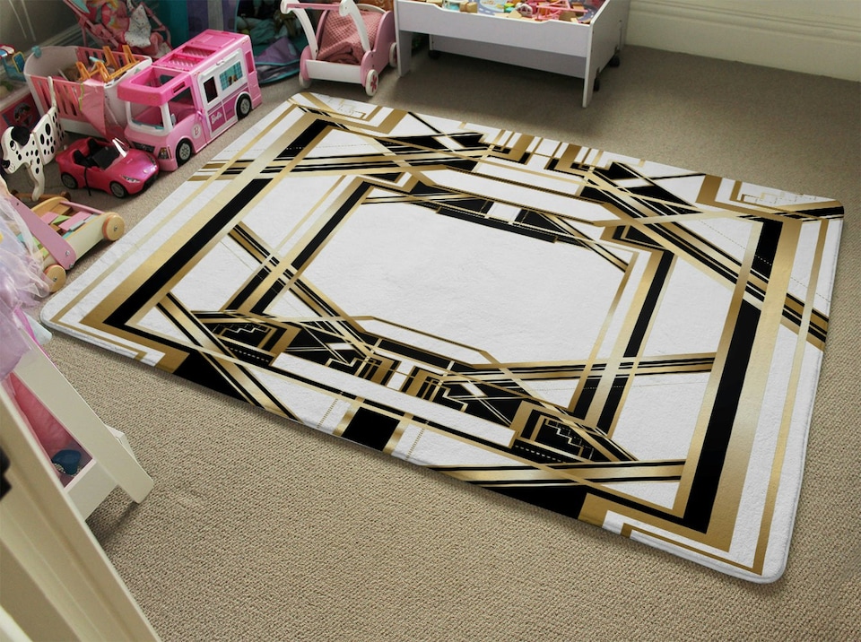 image 1 of Art Deco Golden Black Frame (Rug) | Multi | S