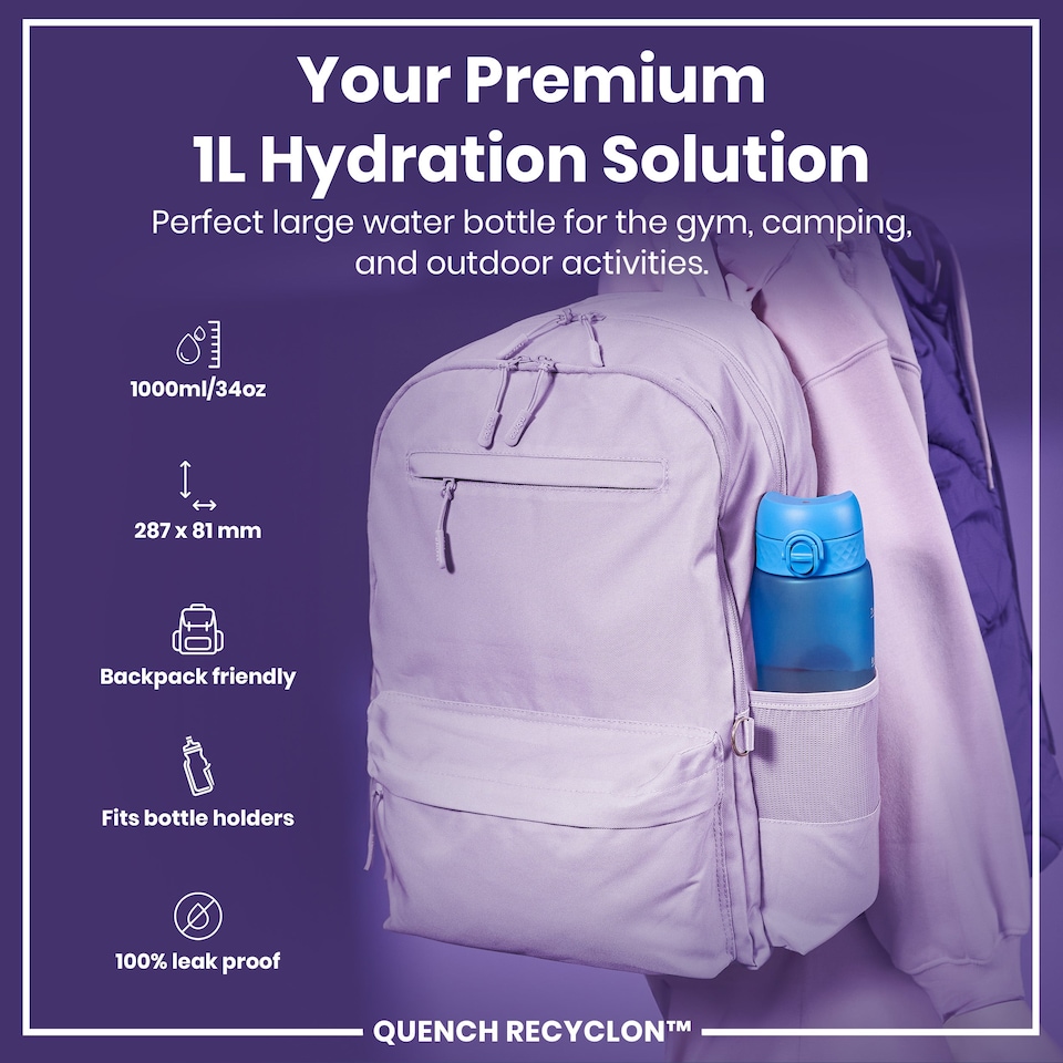 image 1 of Leak Proof 1 Litre Water Bottle, BPA Free, 1000ml (32oz) | Blue | Blue & Pink | 1L