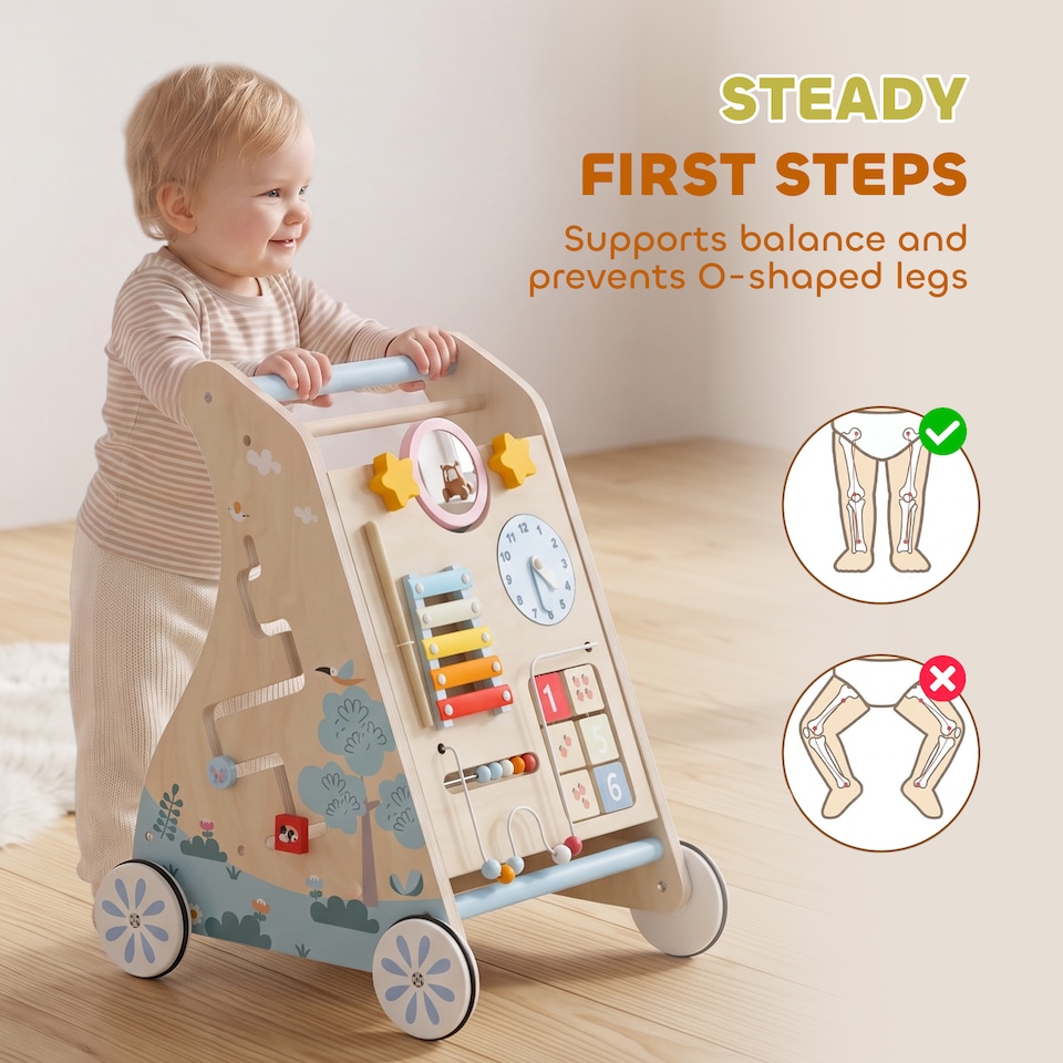 image 1 of AIYAPLAY Wooden Baby Walker with Detachable Double-Sided Activity Board