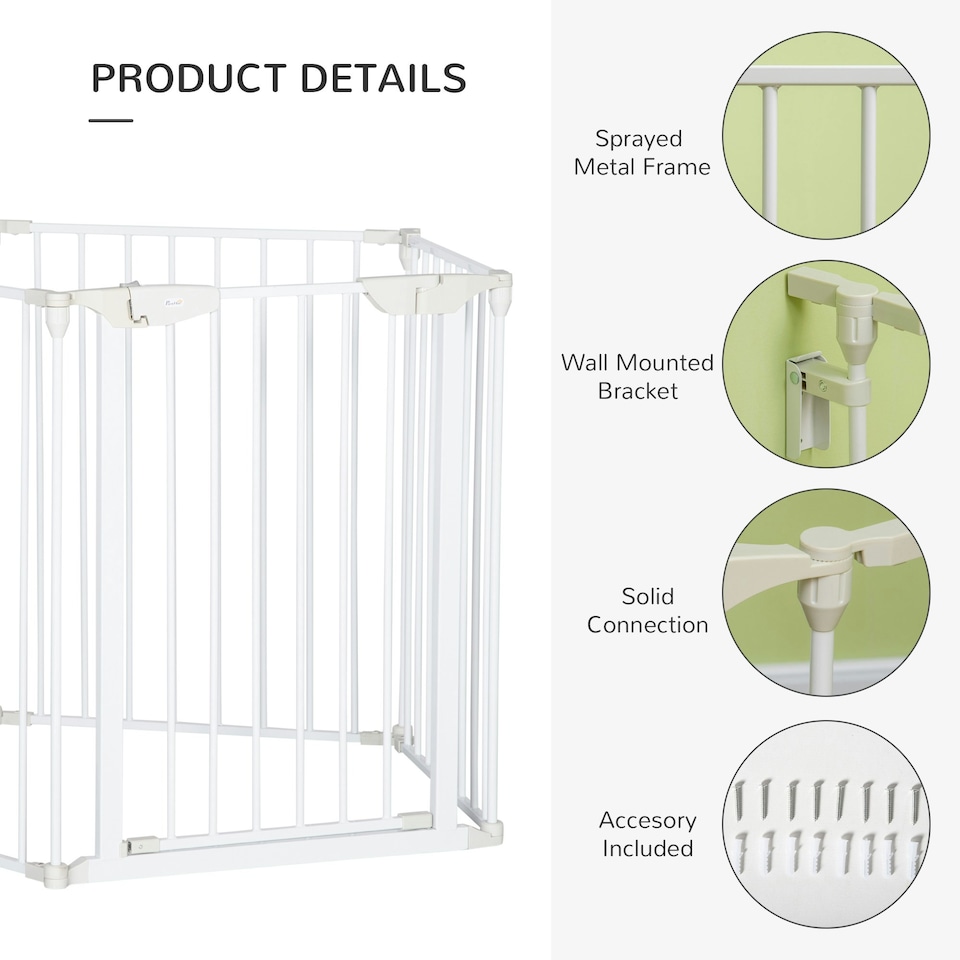 image 1 of PawHut Pet Safety Gate 5 Panels Playpen Metal Fence w/ Walk Through Door - White