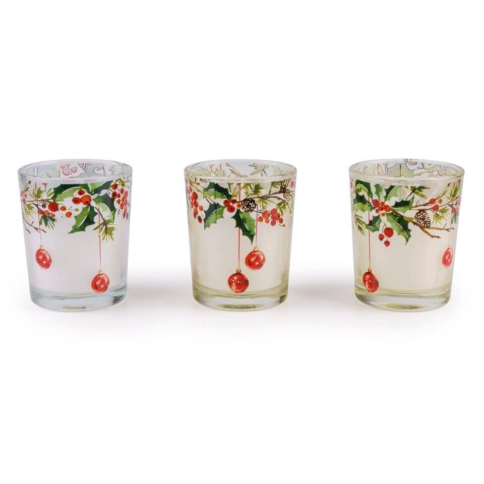 image 1 of Candlelight Set of 3 Christmas Votive Candles Ribbon & Bows