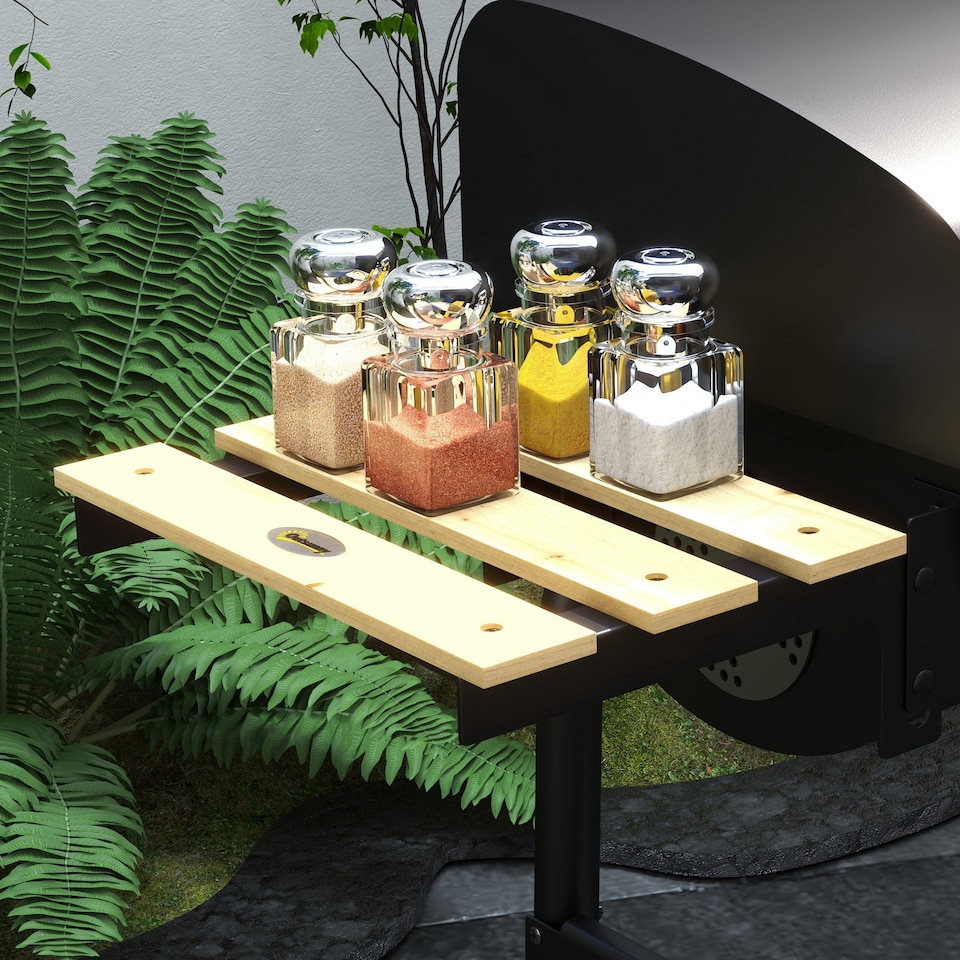 image 1 of Outsunny Charcoal Barbecue BBQ Grill Trolley  Shelves, Lid and Thermometer