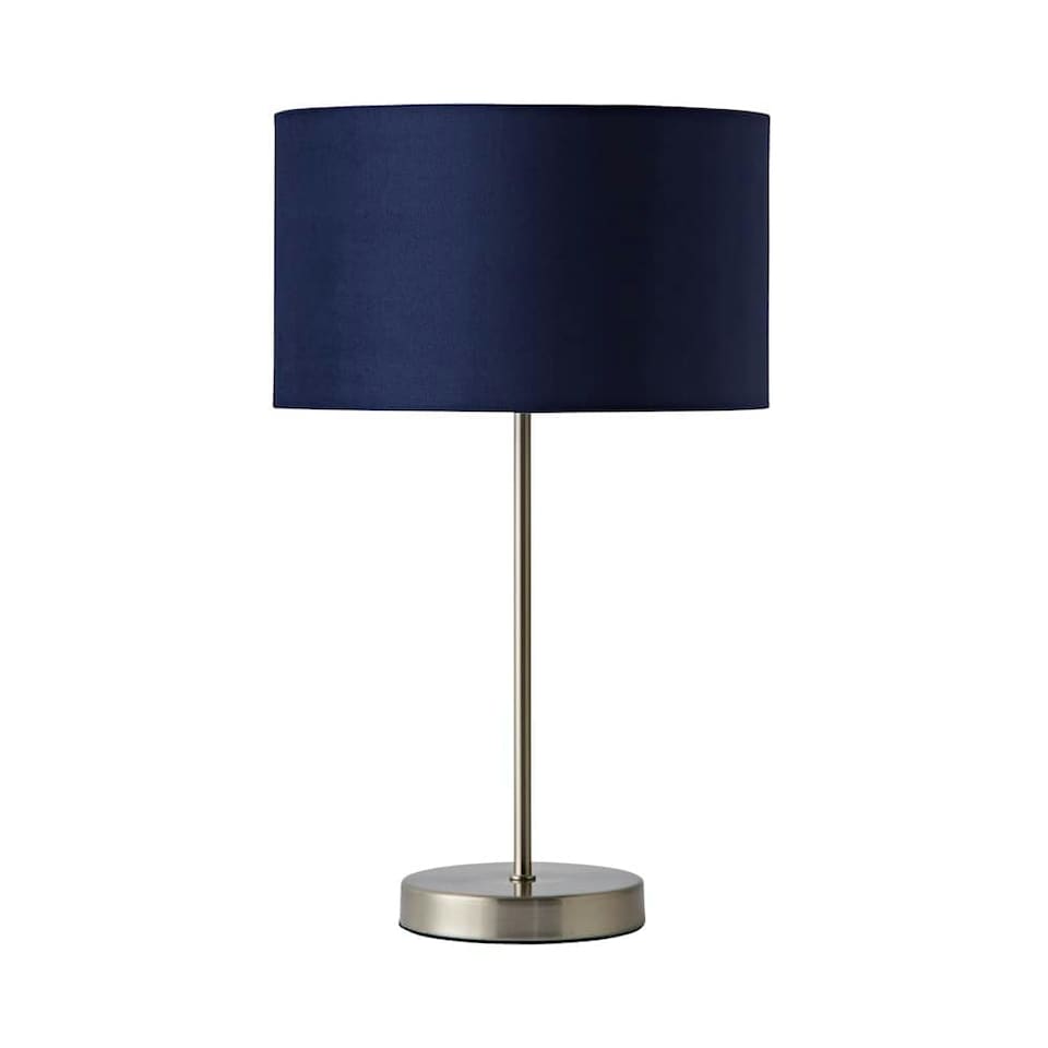 image 1 of ValueLights Charlie Brushed Chrome Stem Table Lamp Navy Shade | Blue