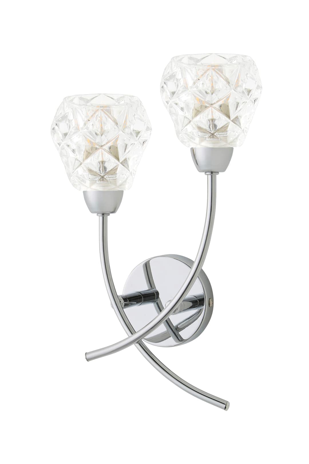 ValueLights Astley Chrome 2 Way Crystal Shade Wall Light in Metallic Silver