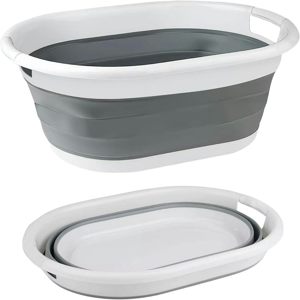 image 1 of Marco Paul Grey Plastic Collapsible Laundry Basket Large 22l Portable Storage Grey