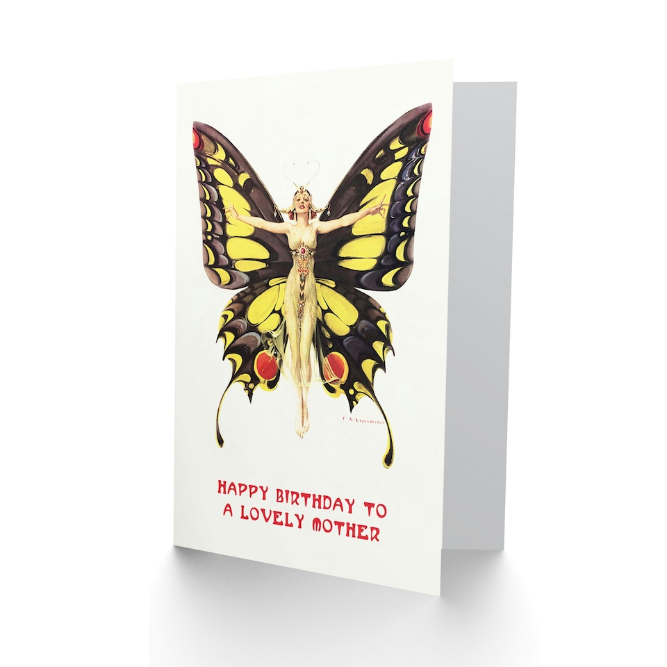 image 1 of 1920S Nouveau Butterfly Woman Elegant Fun Mother Birthday Card