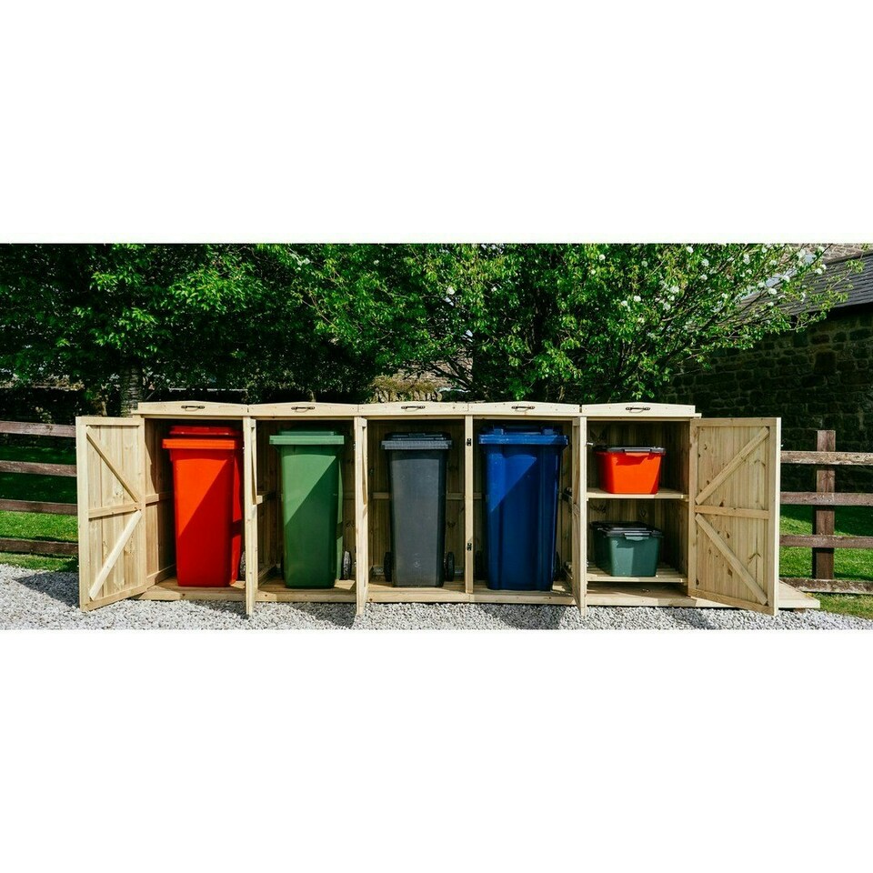 image 1 of Chatburn 4 Wheelie Bin/2 Recycle Box Store - L80.4 x W342.2 x H120 cm - Fits 4x 180L or 4x 240L Wheelie Bins & 2x Recycle Boxes Brown