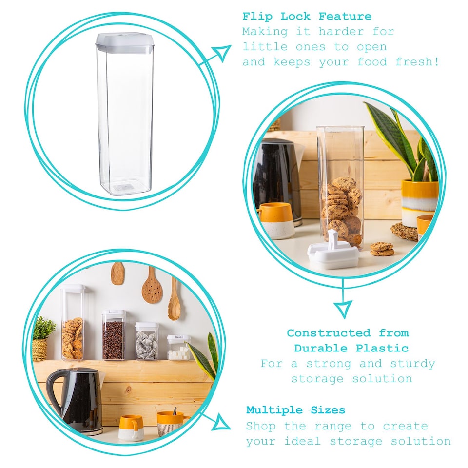 image 1 of Argon Tableware 3x Food Storage Containers - 1.9 Litre - White Airtight Plastic Storage Pantry Food Organiser with Flip Lock Lid