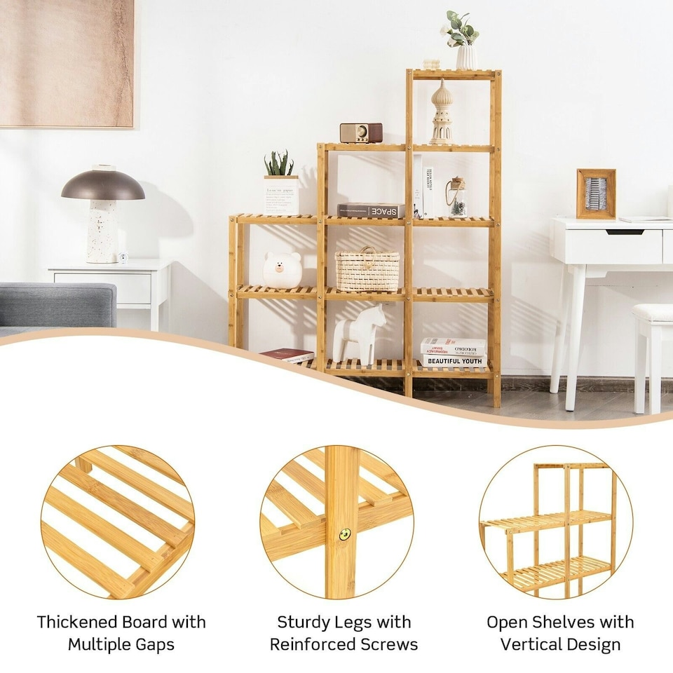 image 1 of COSTWAY 5-Tier Plant Holder Stand Shelf Storage Organizer Brown