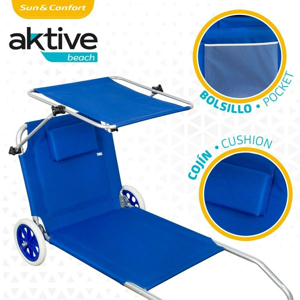 image 1 of Folding Lounger Camping Chair Aktive Blue 62 x 62 x 117 cm Folding cart Awning (2 Units) N/A