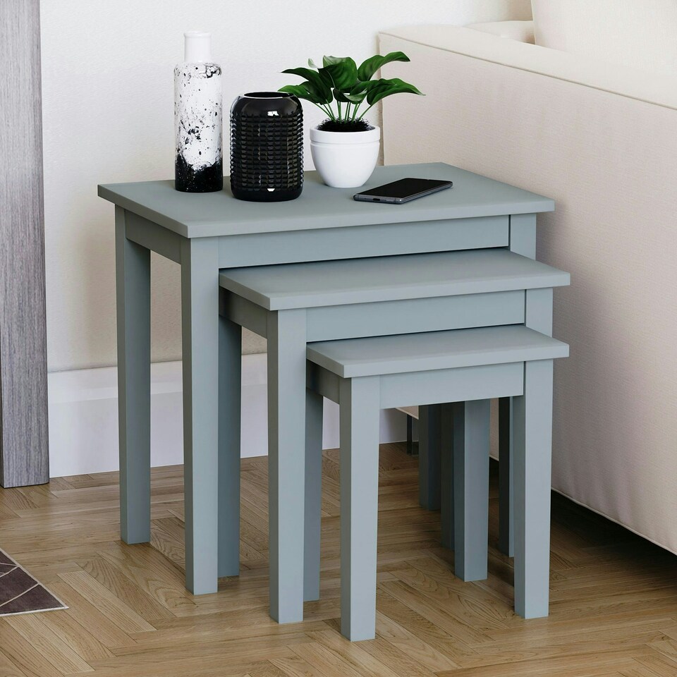 image 1 of Vida Designs Yorkshire Set of 3 Nest of Tables Sofa Side End Table, Grey