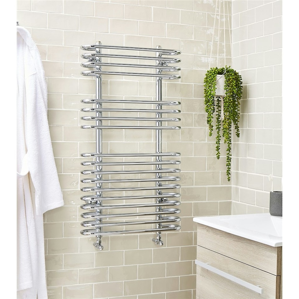 image 1 of 916mm (H) x 500mm (W) - Chrome Vertical Bathroom Towel Radiator (Holt) - (0.9m x 0.5m)