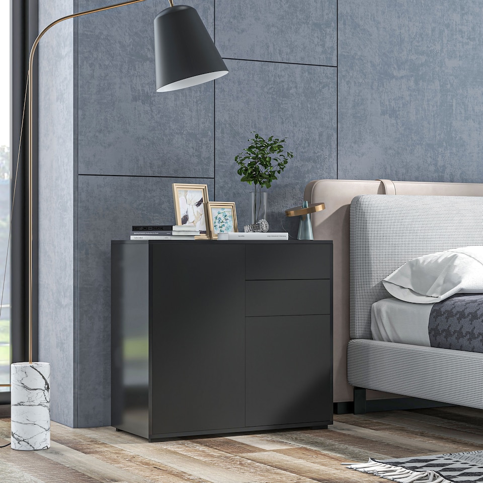image 1 of HOMCOM High Gloss Frame Sideboard, Side Cabinet, Push-Open Design with 2 Drawer for Living Room, Bedroom, Black