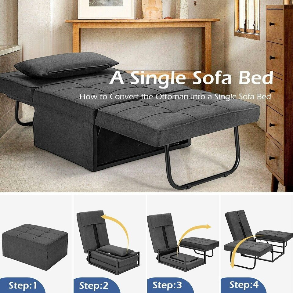 image 1 of COSTWAY 4-in-1 Convertible Sofa Bed Folding Couch Lounger Grey