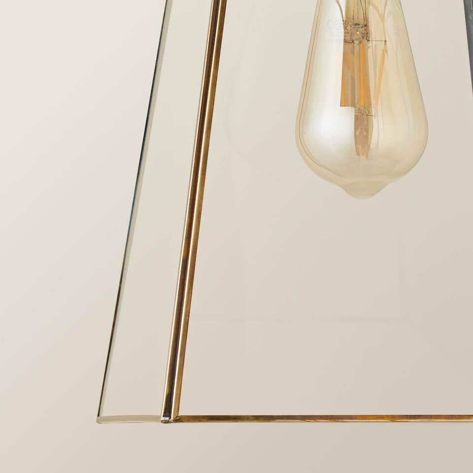 image 1 of ValueLights Susie Pair of Glass Pendant Lantern Gold Lamp Shades | Gold